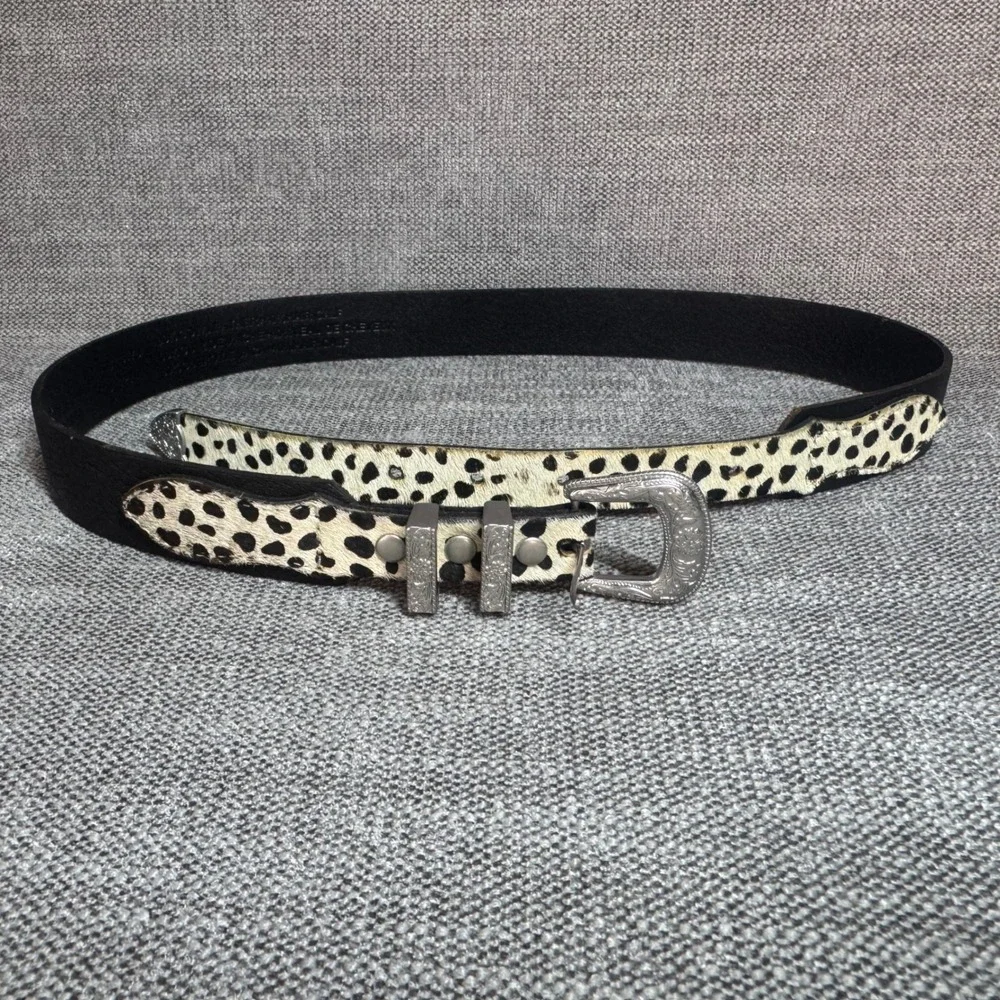 Urban Outfitters Black Leather Calf Hair Dalmatian Western Cowgirl Belt Medium